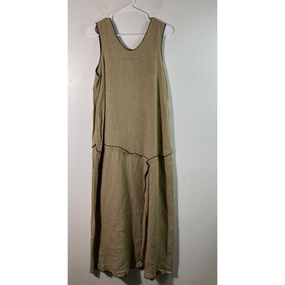 Womens Cynthia Ashby‎ Linen Lagenlook Midi Dress Jumper Brown S Linen Pockets - Picture 2 of 11